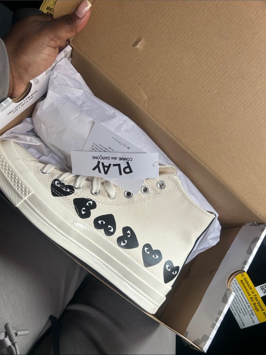Shoes - Converse x PLAY High-Top Sneakers in Off-White with Black Heart Motifs